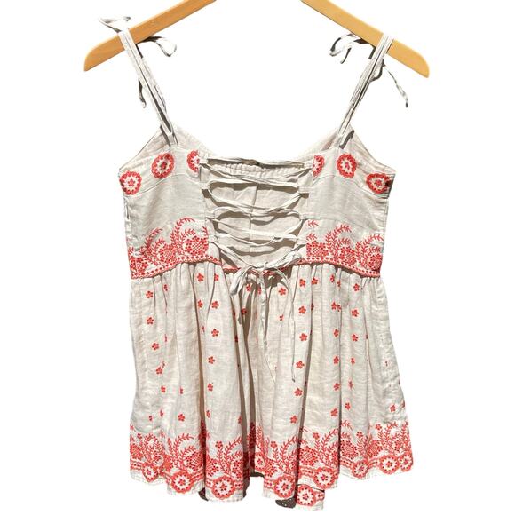 ANTHROPOLOGIE LITHE Women’s Linen Boho Embroidered babydoll tank - Picture 5 of 6